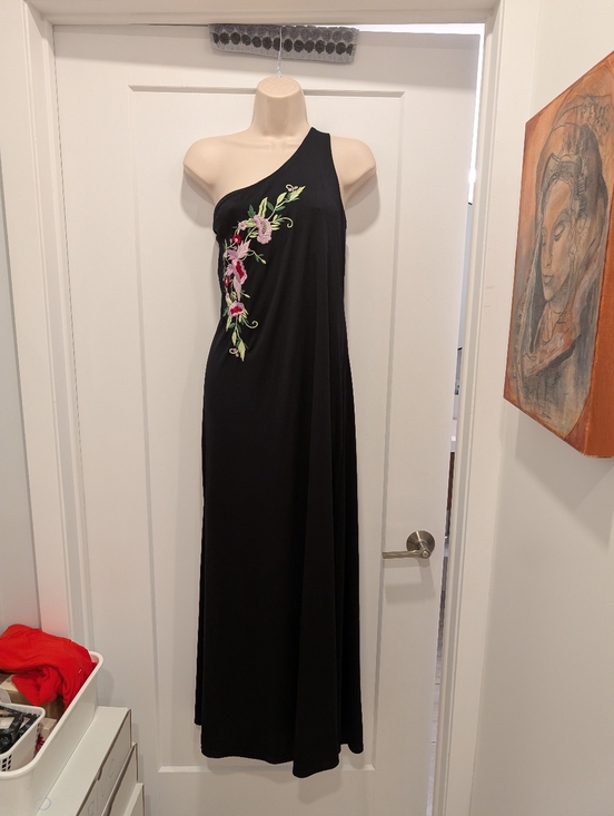 fairweathers Dresses & Skirts - Black Maxi Dress with Pink & Green Floral Embroidery